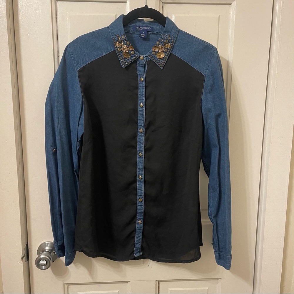 Bandolino Black and Denim Button-Down Shirt